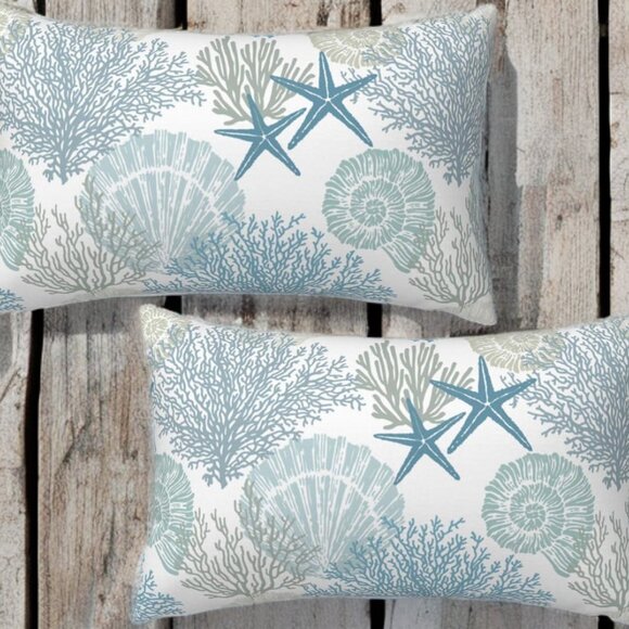 Lumbar Beach Pillow Covers Starfish Nautical Coastal Decor Decorative Soft Cases - Picture 1 of 7